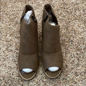 Brown zip up booties with heel